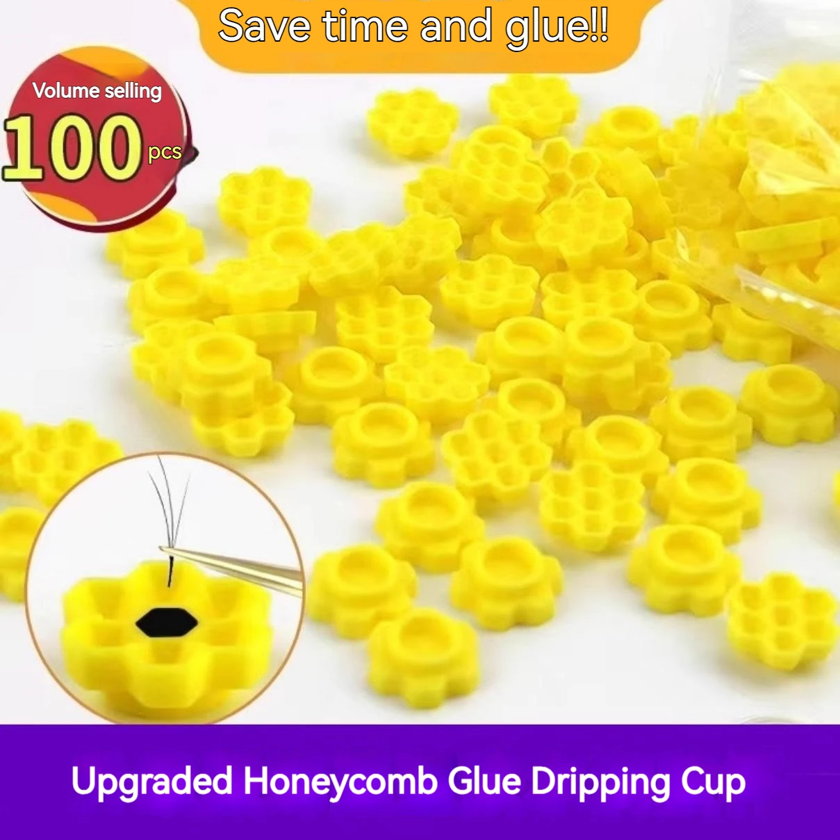 

100pcs Yellow Honeycomb Eyelash Extension Glue Delay Cup Tattoo Adhesive Pigment Holders Grafting Eye lashes Holding Trays Tools