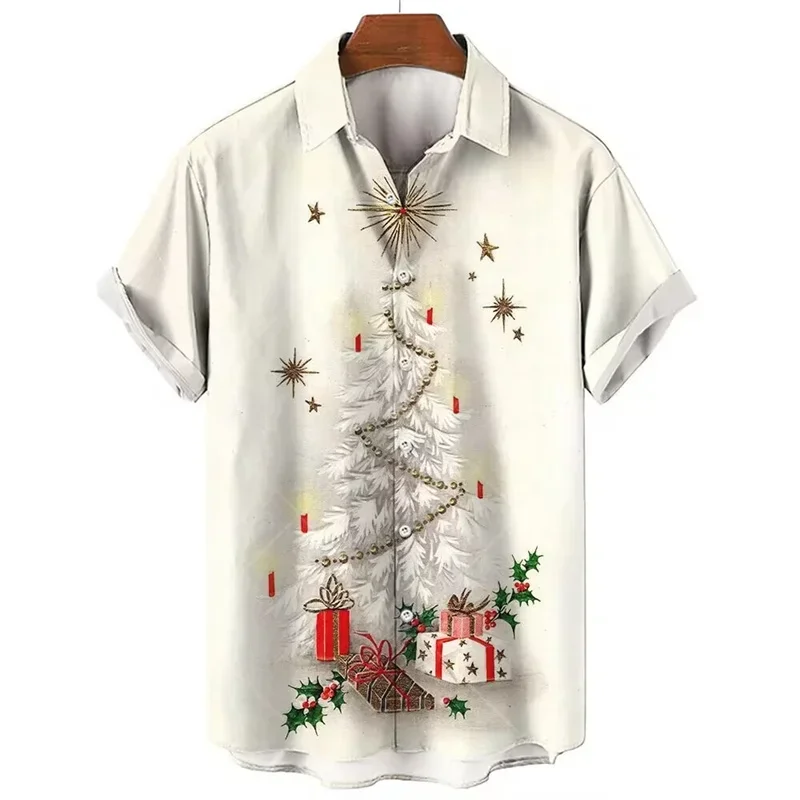 Christmas Shirt For Men 3d Santa Claus Print Short Sleeve Tops Fashion Hawaiian Shirts Loose Oversized Men Clothing Men'S Shirt