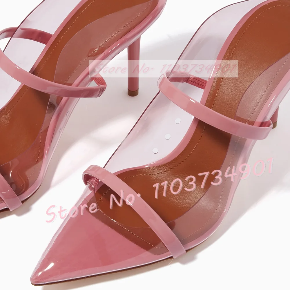 Mules puntiagudos de Pvc para mujer, zapatos de tacón alto transparentes con doble correa, elegantes, para fiesta, color marrón