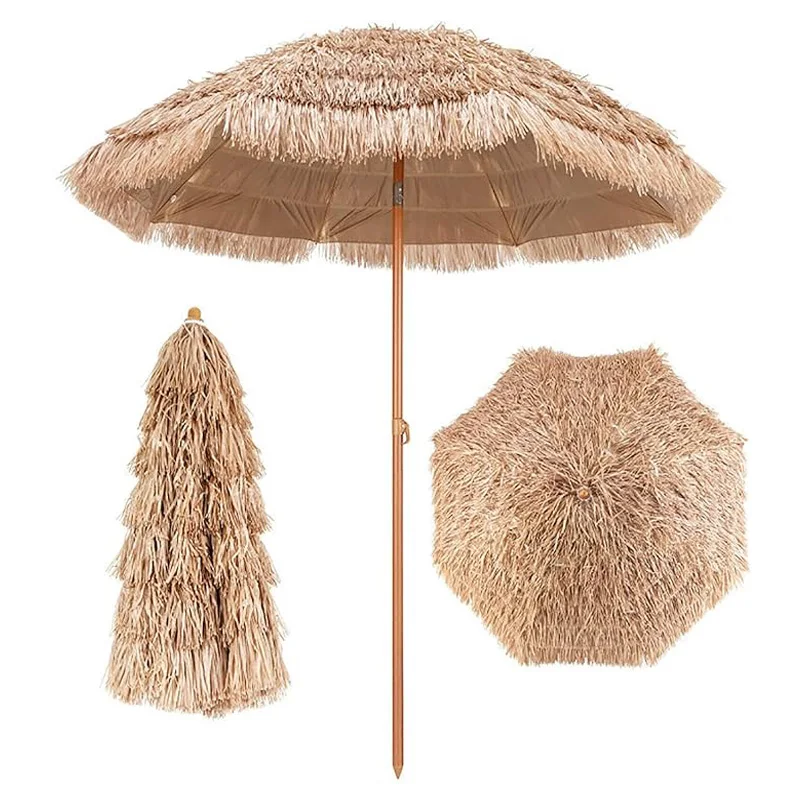 

Beach Umbrella with Tilt Design Sun Protection waterproof Thatch Umbrella Outdoor Bar imitation straw Patio for Garden Swimming