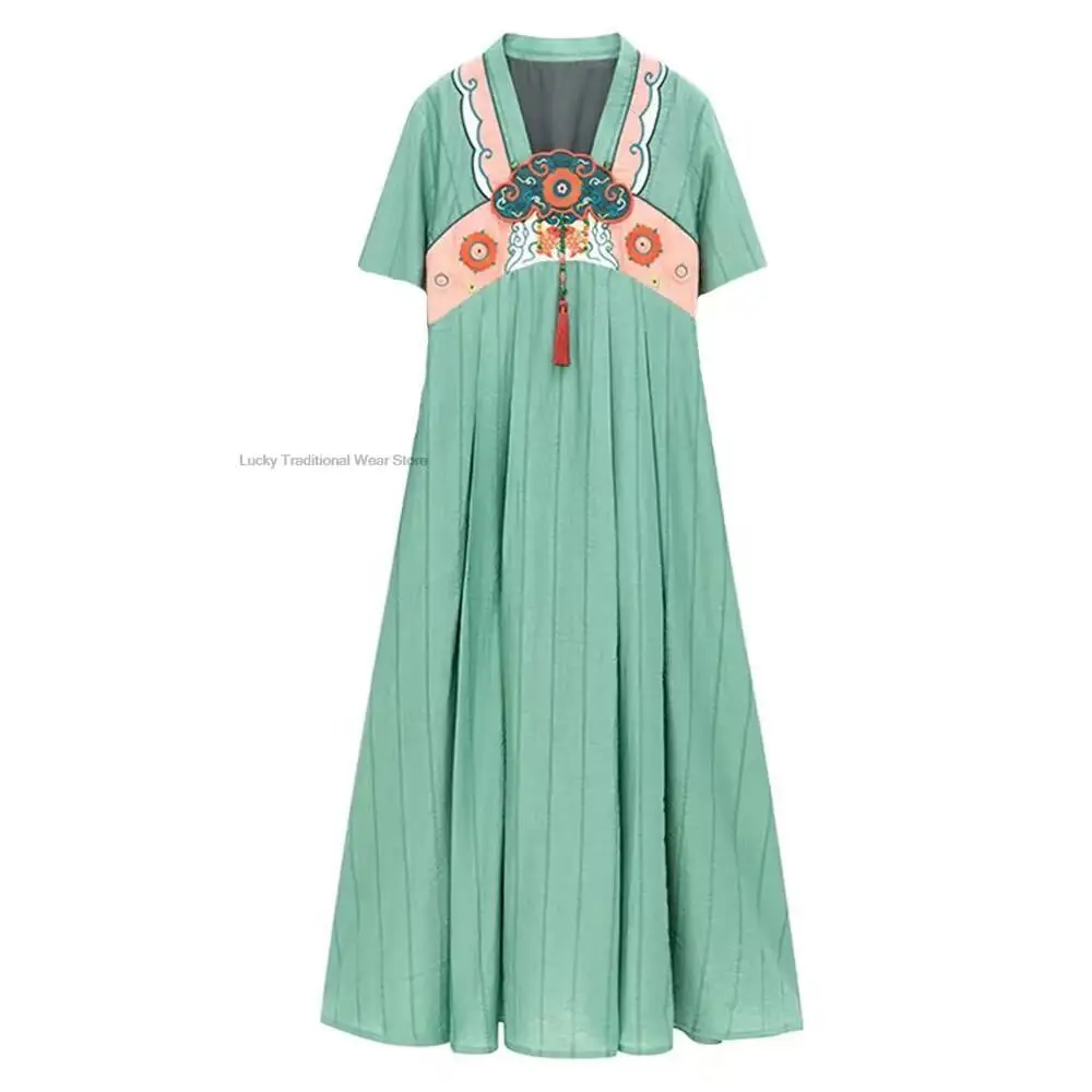 Vestido Vintage Oriental para mujer, vestido tradicional de estilo chino, bordado de flores nacionales Hanfu, vestido de baile folclórico Oriental