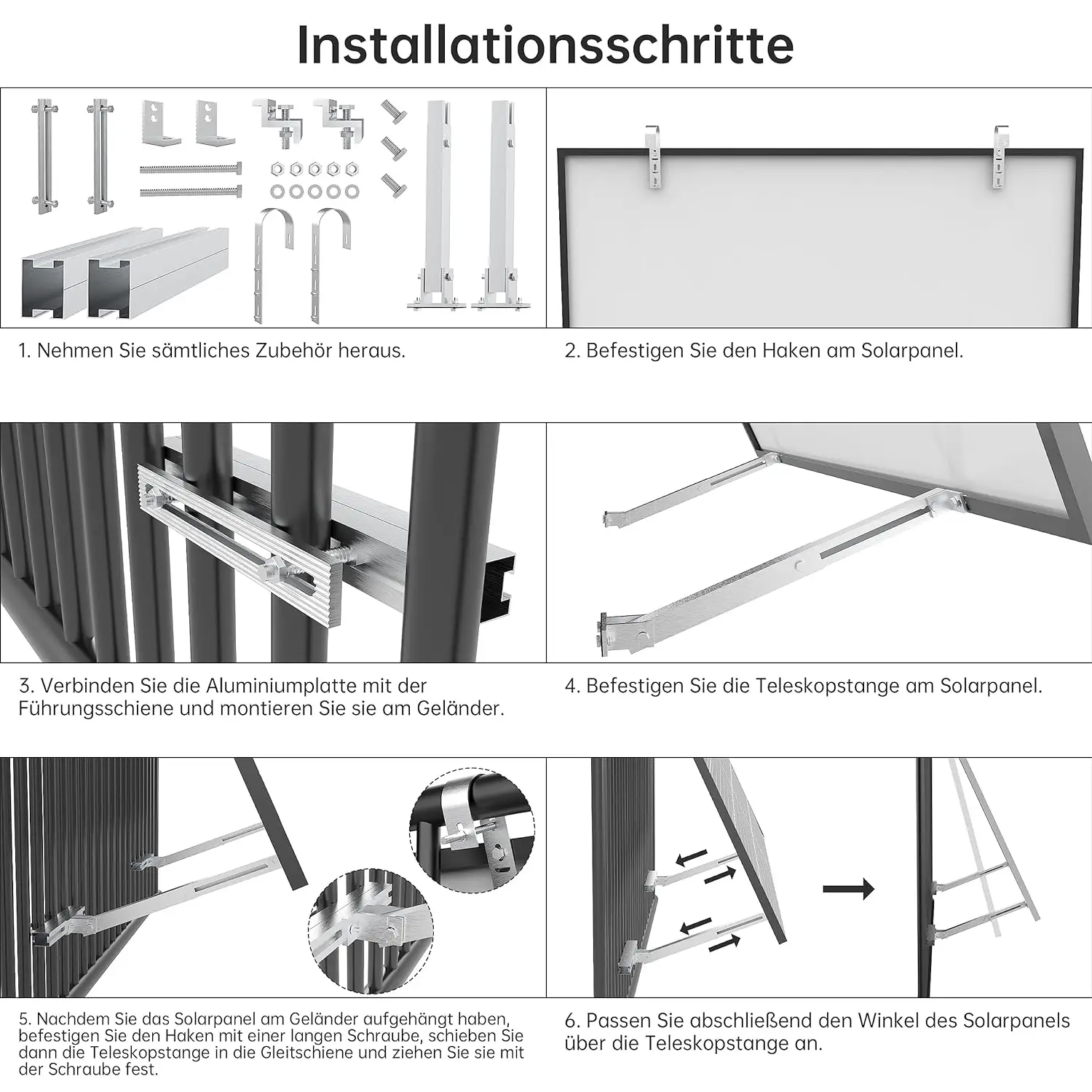 Balkon-Kraftwerkshalterung für 400 W, 410 W, 800 W, 820 W, Solarmodule, Halterung aus Aluminiumlegierung, Geländer, verstellbarer Winkel 0 bis 30 – Detail 10