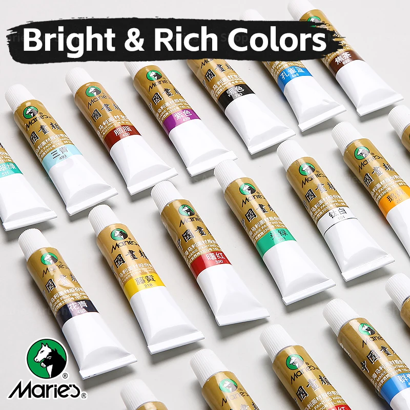 5pcs Marie's Chinese Paint Pigment Set for Adults,Students,12ml/0.42oz,Painting for Landscape,Figure,Ink Wash,Bird & Flower