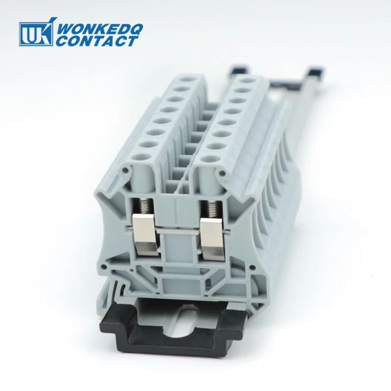 10Pcs UT6 Multi Plug-in Bridge Hole Terminal Block Screw Connector 1000V 6mm² Wire Din Rail Install UT 6