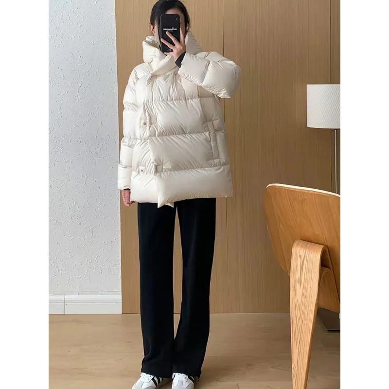 Hooded Coats Down Simple Women Jacket Korean Casual Fashion Puffer Coats Windproof Thick Warm Outerwears Loose Down Jackets