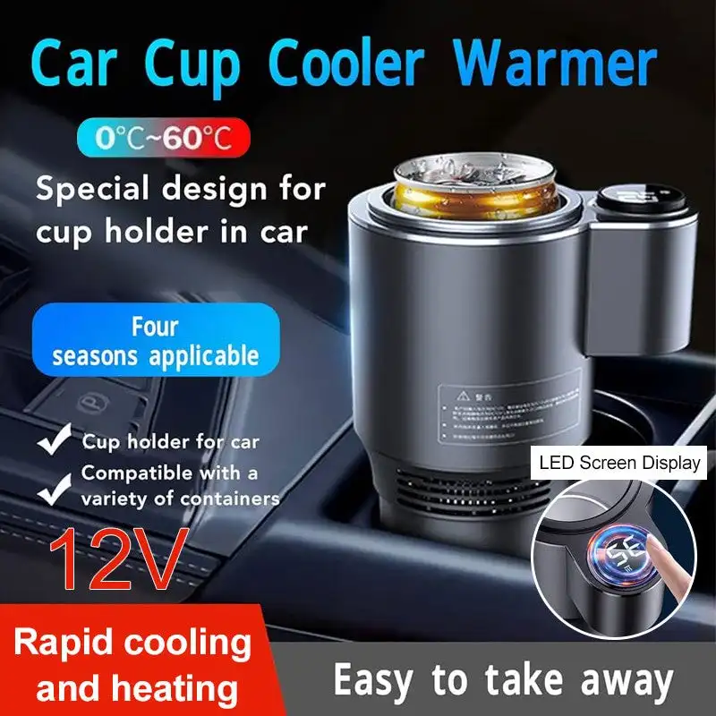 2 In 1 Car Cup Auto Warmer And Cooler Touch Screen Cooling Beverage Drink Cans Smart Car Cup Holder For Camping Travel Driving