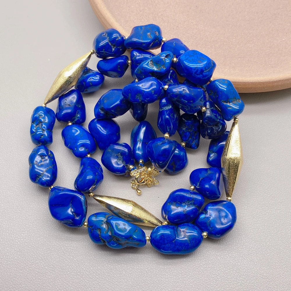 Y·YING 2 Strands nugget Blue stone rice Copper Brushed Bead Necklace