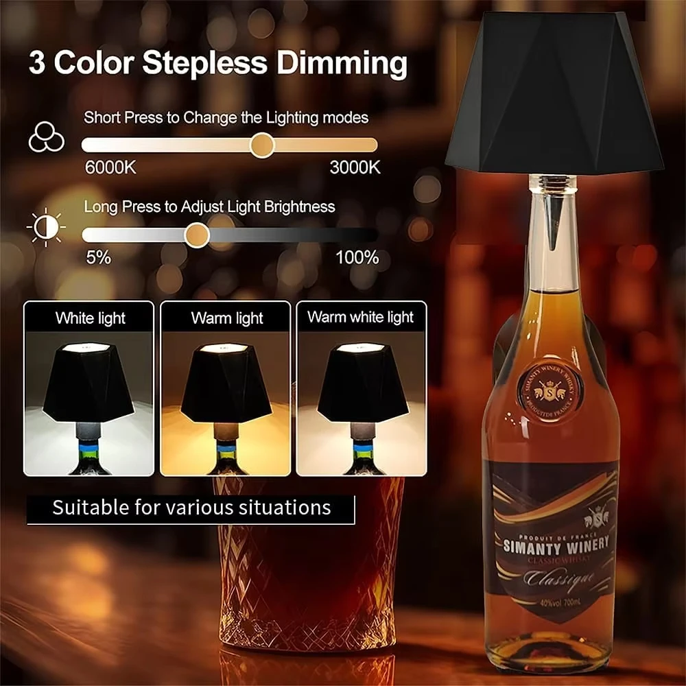 Wireless Wine Bottle Lamp Type-C Charging Touch Control Wine Bottle Light Dimming LED Table Lamp Cafe Bar Atmosphere Night Light