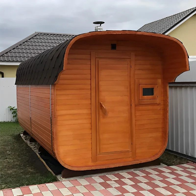 Canadian Red Cedar Outdoor Cube Sauna with Gym Outdoor Panoramic Combination