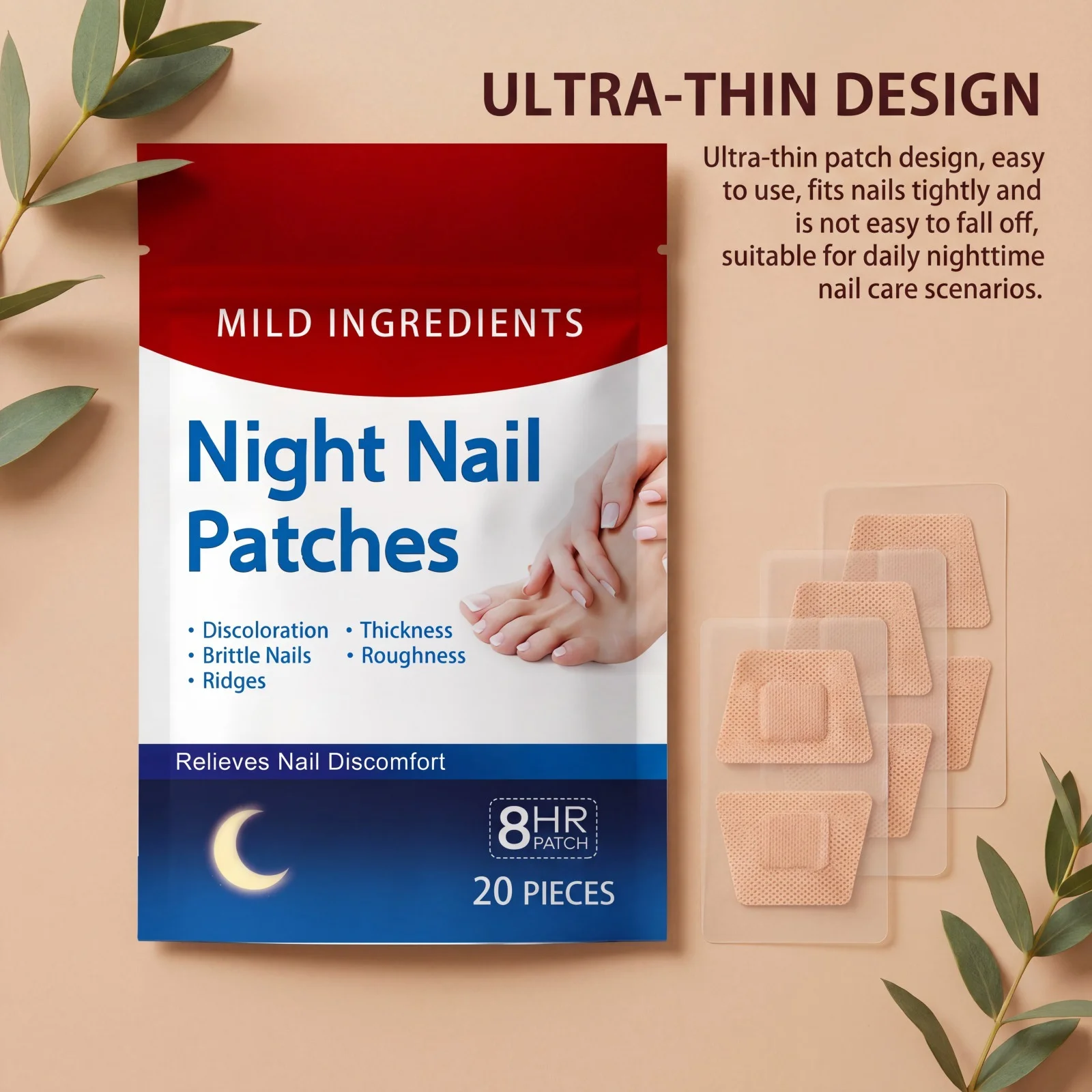 20pcs Overnight Nail Toe Patches Moisturizing Nail Care Pads Breathable Wraps for Dry Nails Pedicure Recovery Hard Sole Shoes