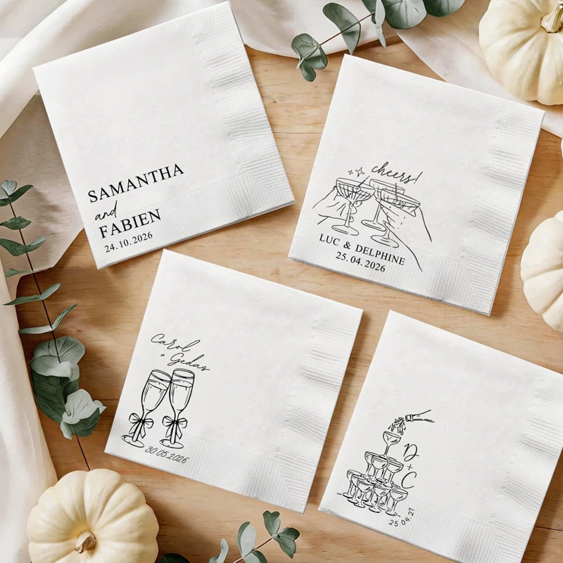 

50pcs Personalized Wedding Napkins Custom Cocktail Napkins for Wedding Engagement Party, Bridal Shower, Wedding Table Decoration