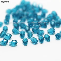 Isywaka 100pcs Green Blue Color Faceted Teardrop Beads Austria Crystal Beads Waterdrop Beads Loose Bead for DIY Making,3x5mm