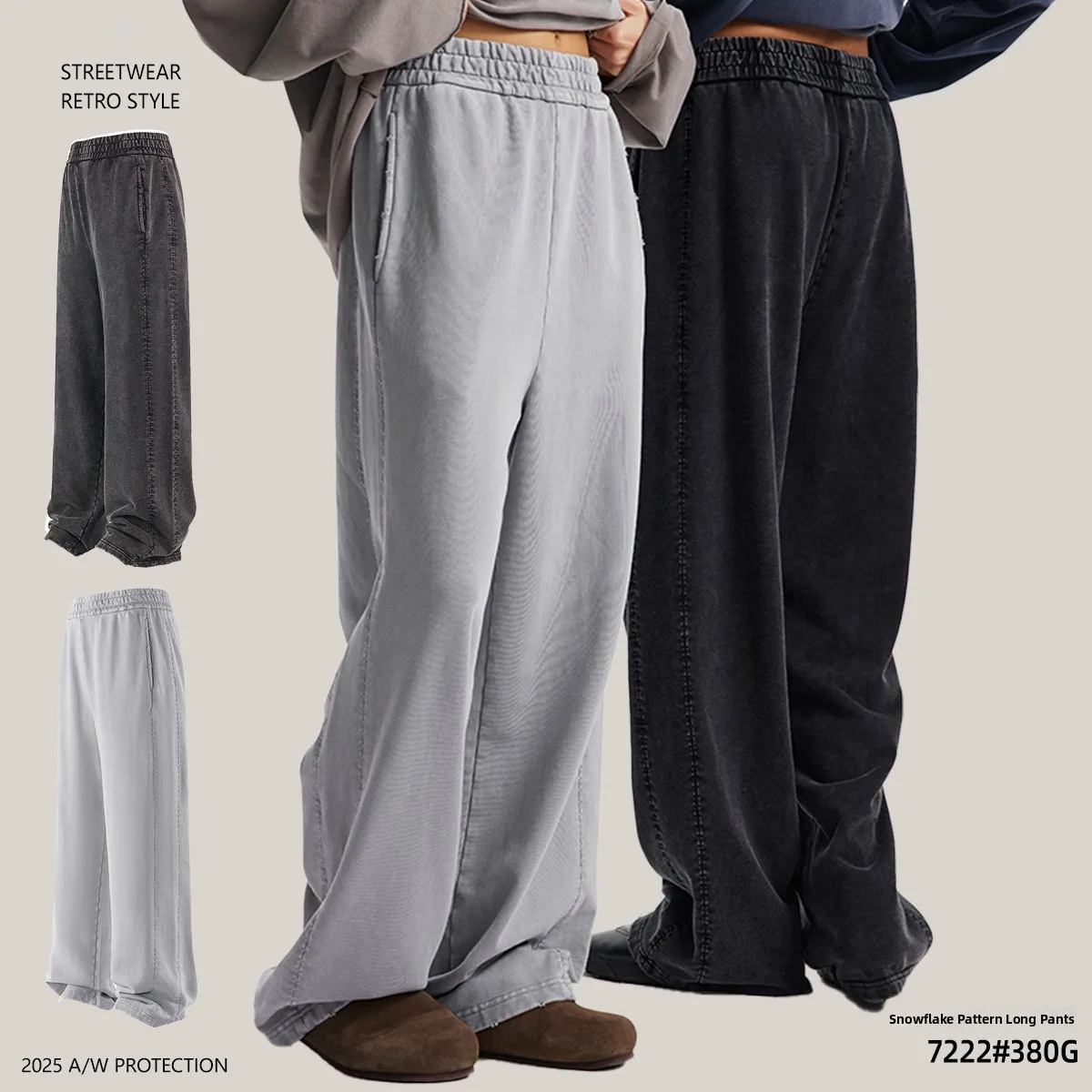 

Retro Distred Trendy Brand Snowflake Patchwork Long Pants Men's Special Embroidery Casual Long Pants Street Sle Cotton