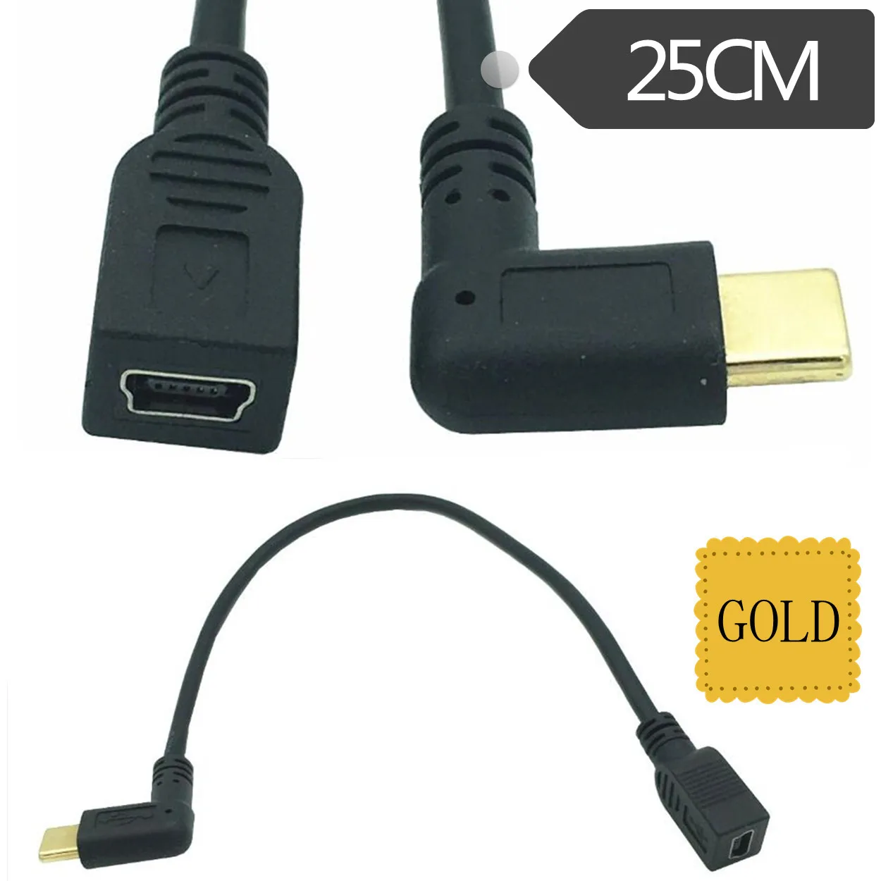 Droite/Gauche Angle USB-C Câble De Charge, Duttek USB 3.1 Type C Mâle À Micro USB OTG et Mini USB Femelle Convertisseur de Données Câble 25cm