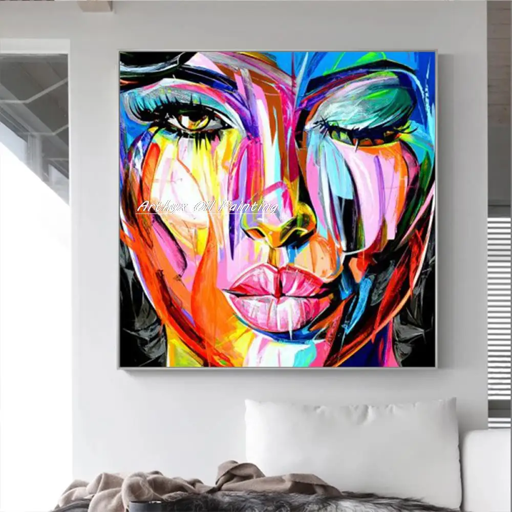 Arthyx Handpainted Palette Knife Face Oil Painting On Canvas Modern Abstract Figure Wall Art Pictures For Living Room Home Decor