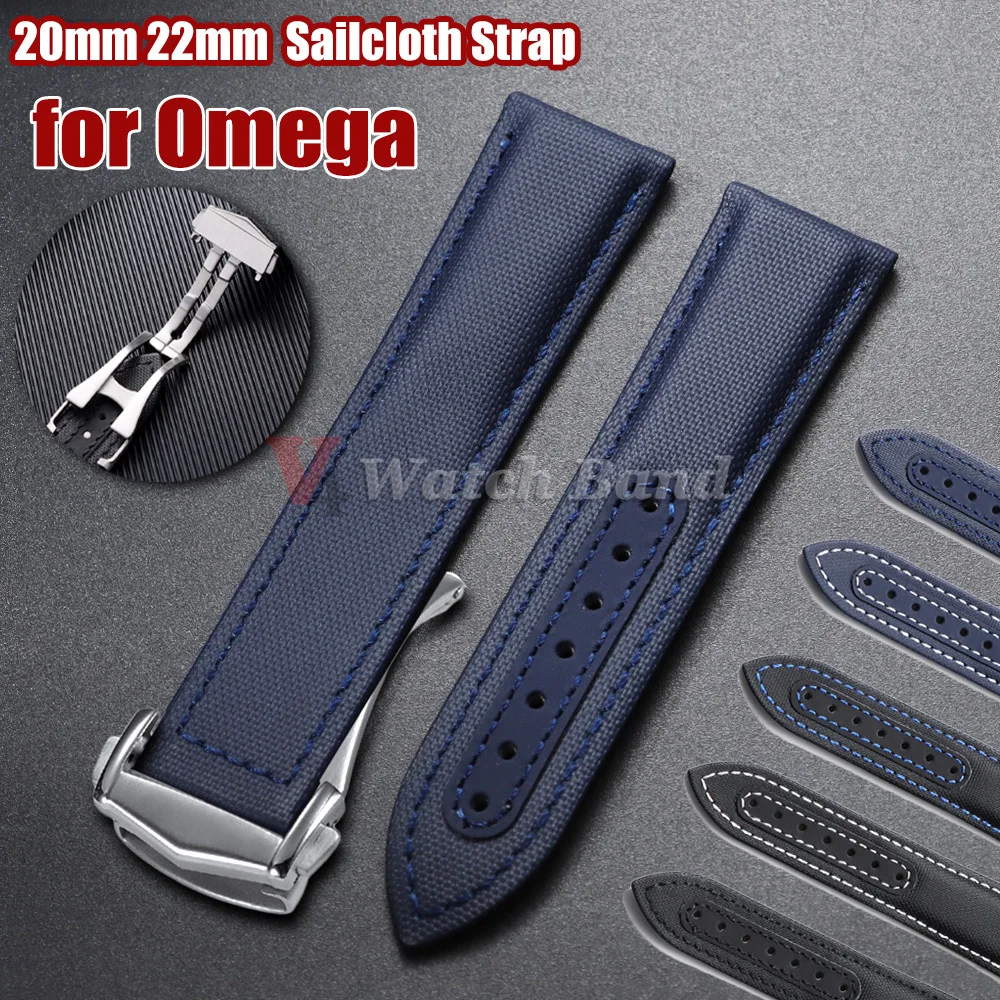 Segeltuch-Nylon-Uhrenarmband, 20 mm, 22 mm, wasserdichtes Segeltucharmband, Schmetterlingsschnalle, Herren, Sport, Business, Schwarz, Blau