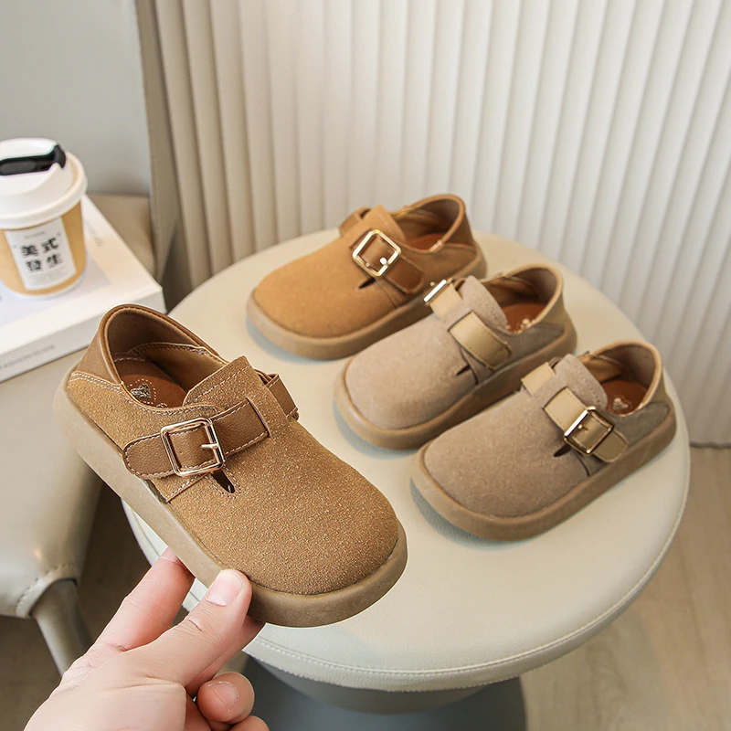 

2024 New Boys Casual Shoes Children Fashion Buckle Round-toe Britain Style Girls Loafers Versatile Breatheable Kids Unisex Shoes