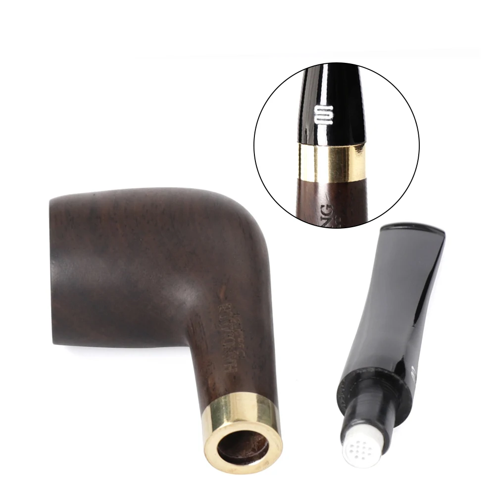 Old Fox Black Sandalwood Tobacco Pipe Set Accessories 9MM Filter Solid Wood Dry Ebony Smoking Pipe Gold Ring With 10 Tools Kits