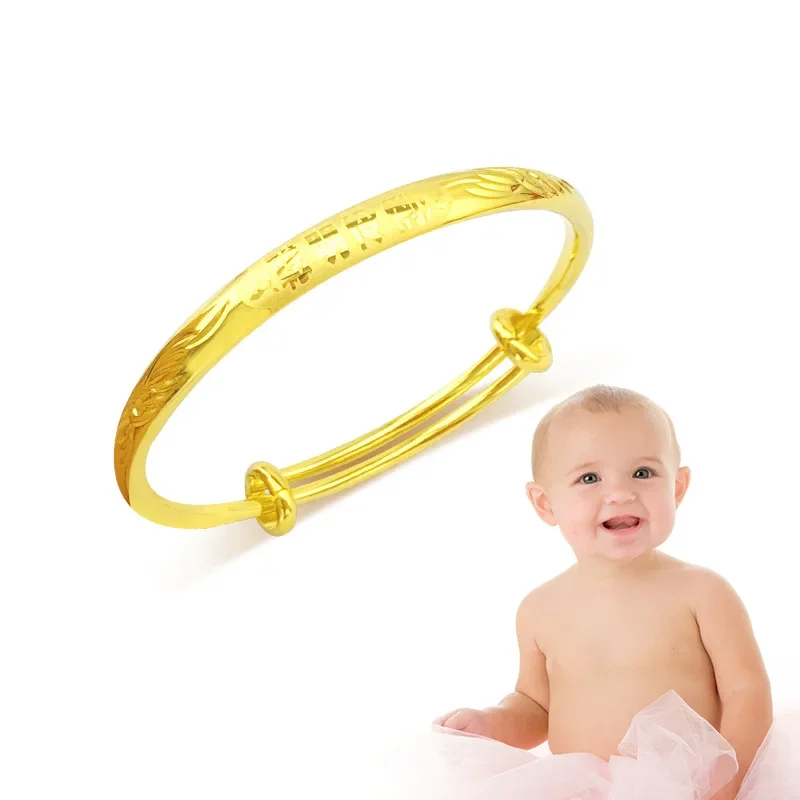 9999 Real Gold 24K Gold Children's Bracelet Baby Baby Bracelet New Year's Gift, Laser Printed Pure Push-Pull Bracelet