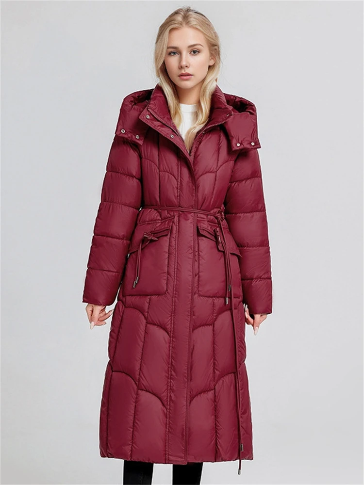 Oversieze Woman Down Jacket Winter Coat 2024 New Waist Drawstring Fashion Warm Thick Zipper Coat Woman Winter Clothes