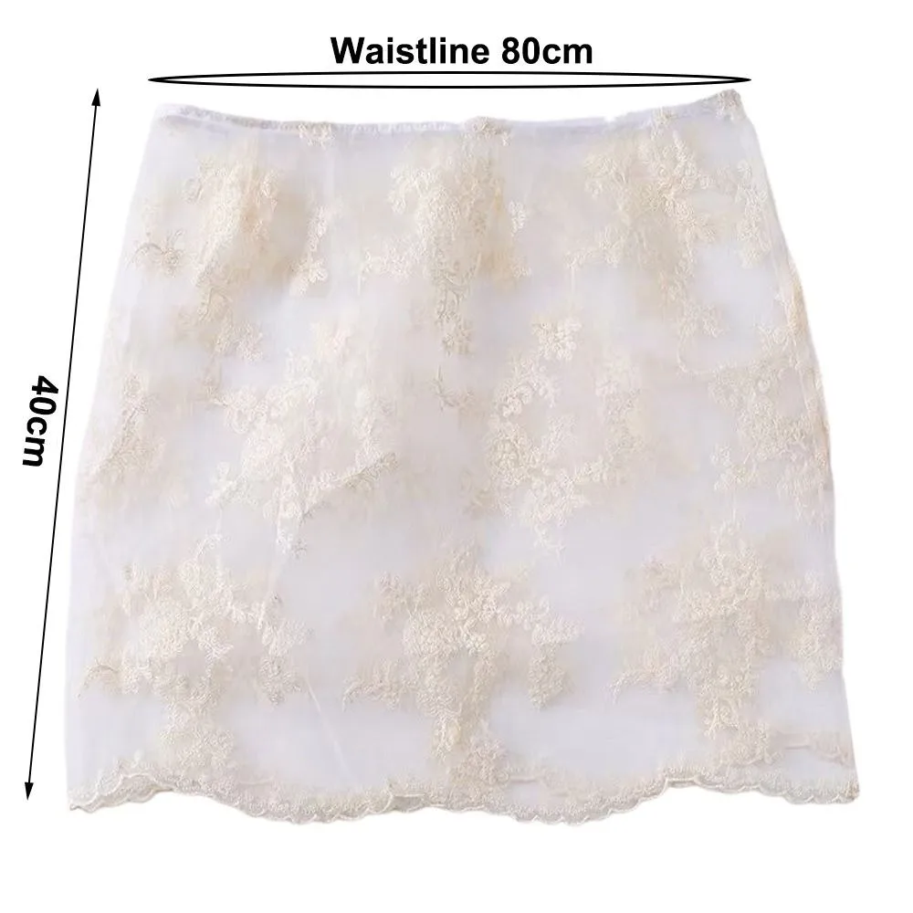 

Fashion Embroidered Flower Lace Mini Skirt Harajuku Y2K Streetwear Layering Skirt Casual Hollow Out Skirt Jeans Decoration