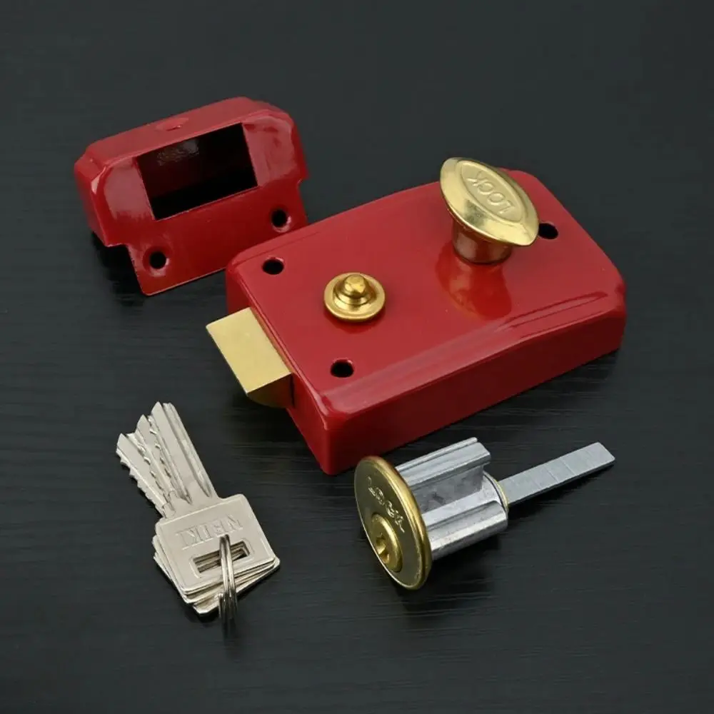 Iron Anti-theft Door Lock Key Included Durable Heavy Duty Lock Retro Style Single Cylinder Security Door Lock Bedroom Security