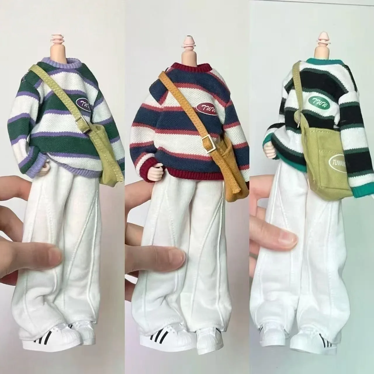 Blythe Doll Clothes Casual Knit Outfit Striped Sweater Wide-Leg Pants with Crossbody Bag for OB24 1/6 BJD Cool Boy Toys Dress Up