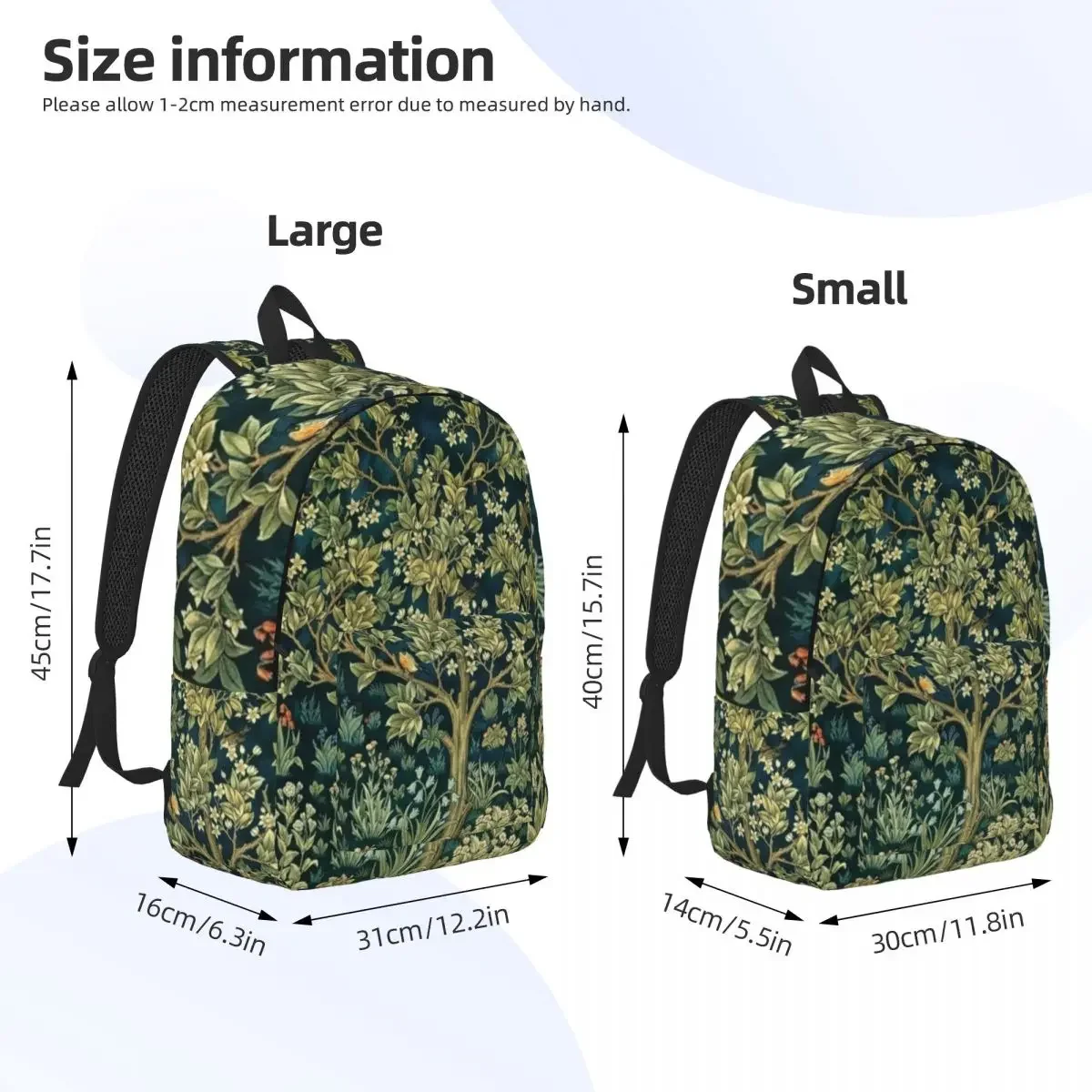 Kustom pohon kehidupan dengan William Morris ransel kanvas Floral tekstil tas perjalanan sekolah kuliah tas buku cocok untuk Laptop 15 inci