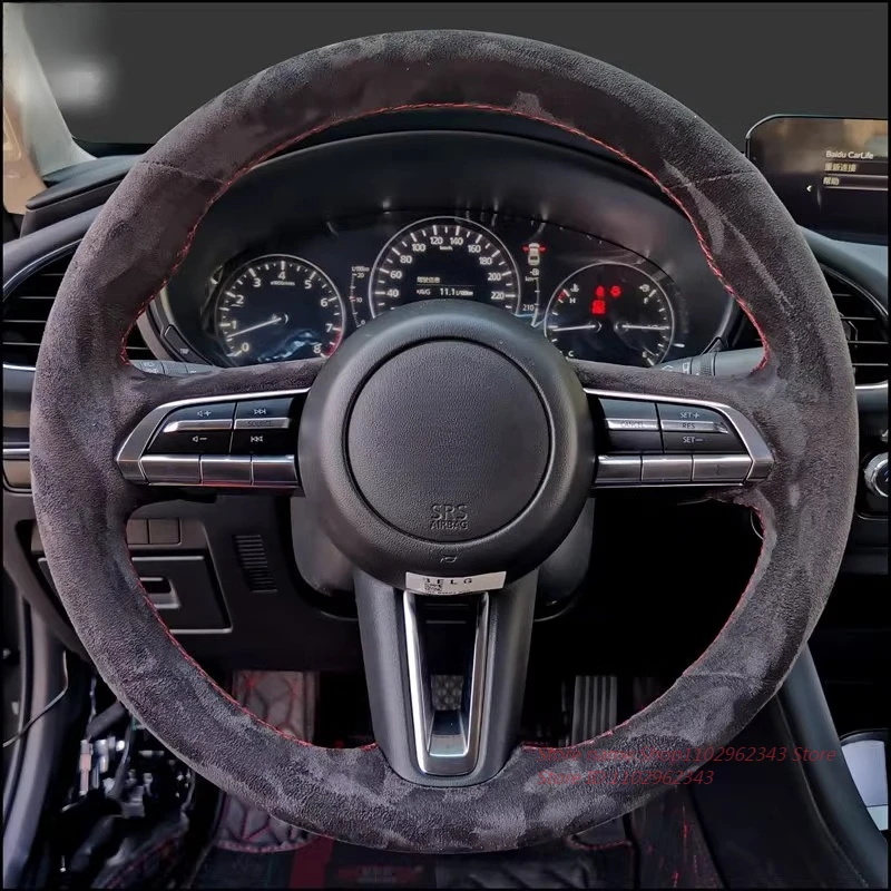 

Сшитый вручную нескользящий дышащий прочный замшевый чехол на руль из наппа для Mazda 3 Axela CX-30 CX-50, автомобильные аксессуары
