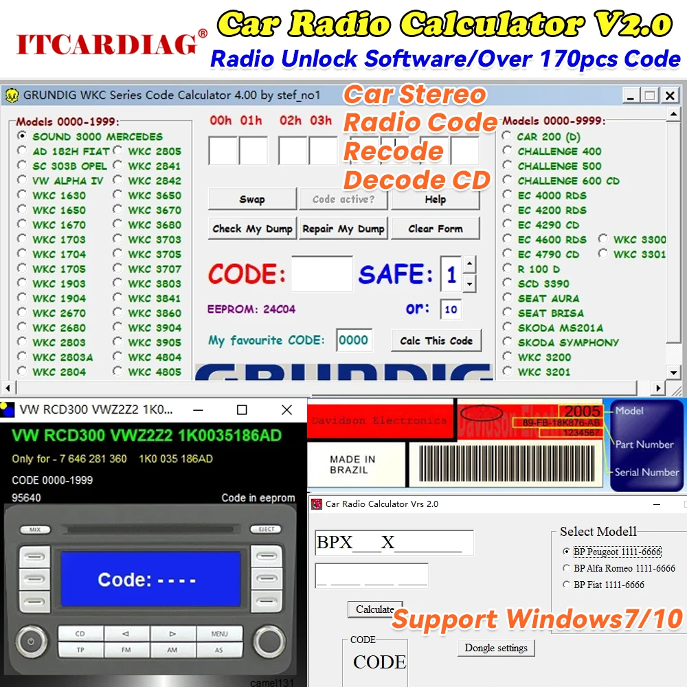 Car Radio Code Calculator V.2.0 Unlock Car Radio Code Car Stereo/Radio Code/Recode/Decode CD Over 170pcs Code for VW/Ford/Becker