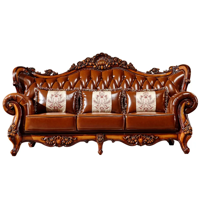 

Luxury European 123 combination sofa solid wood carving flower villa luxury living room furniture antique