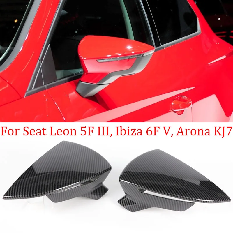 2x Car Side Wing Mirror Covers Cap For Seat Leon MK3 MK3.5 5F ST FR Cupra 2013-2019 Rearview Mirror Glossy Black / Carbon Fiber