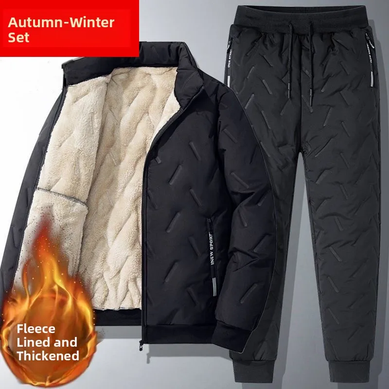 Faionable Autumn Winter Set Lamb Velvet Loose Large Size Fce Winter Sports Thi Men's Jaet Coat Warm Cotton Coat