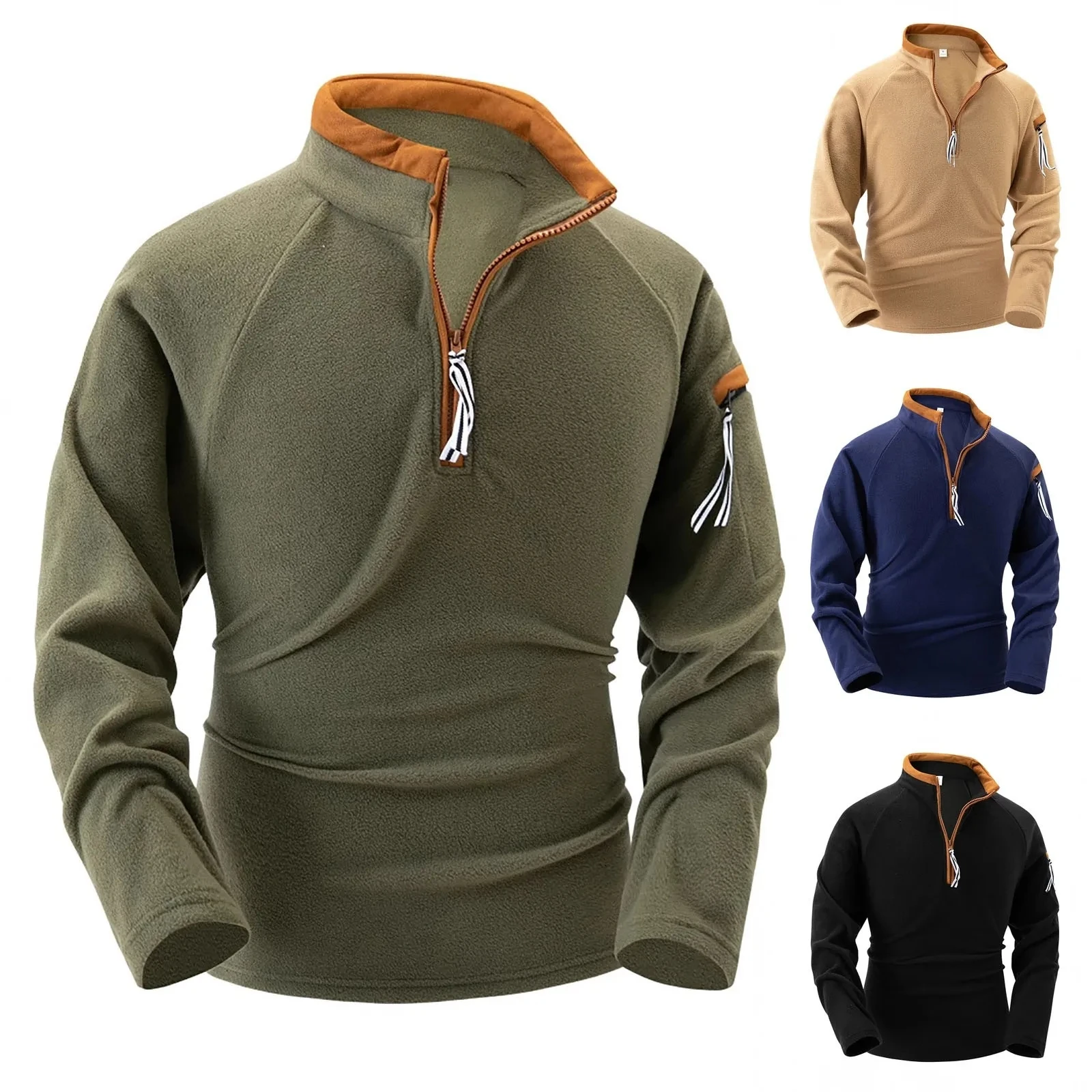 

Fleece Jackets Men's Half Zip Pullover Spring Autumn Outdoors Basic Tops Warm Hoodie Male Casual Long Sleeve Fleece Sweatshirt