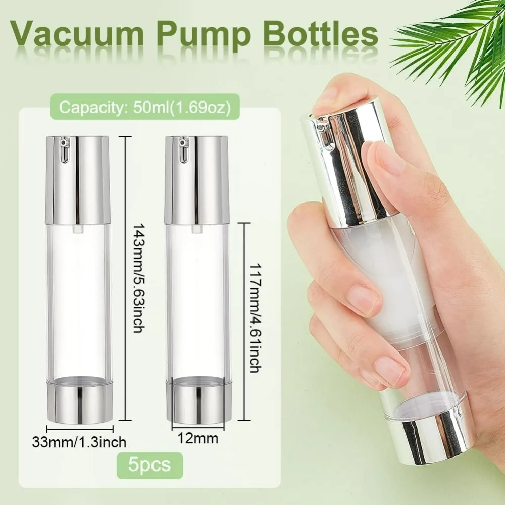 5PCS 50ml(1.69oz) Refillable Empty Plastic Vacuum Pump Bottles U-Type Pump Head Airless Vacuum Pump Press Bottles Lotion