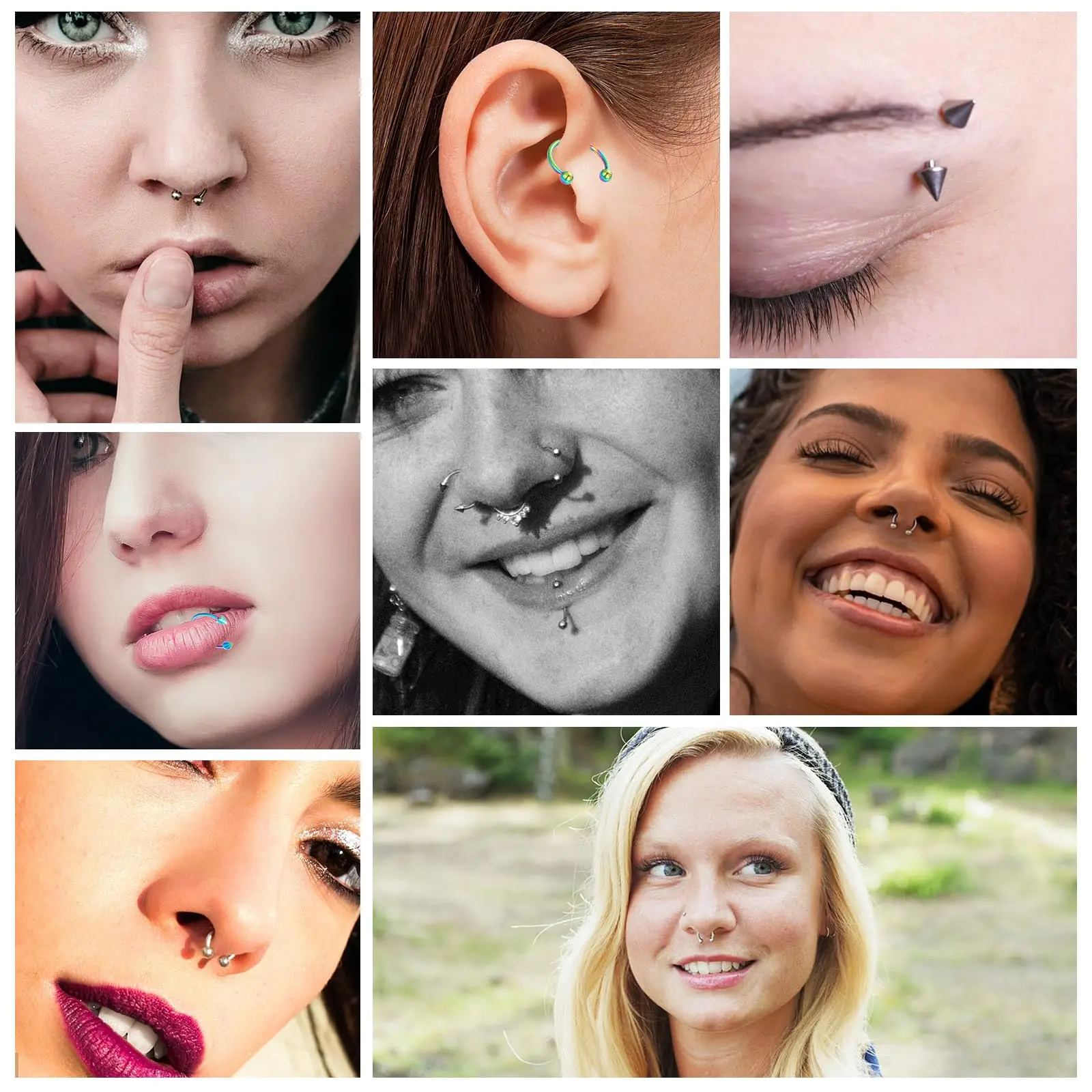 36Pcs 16G Horseshoe Nose Septum Rings Variety Stainless Steel Cartilage Helix Tragus Earring Earring Hoop Lip Horseshoe Piercing