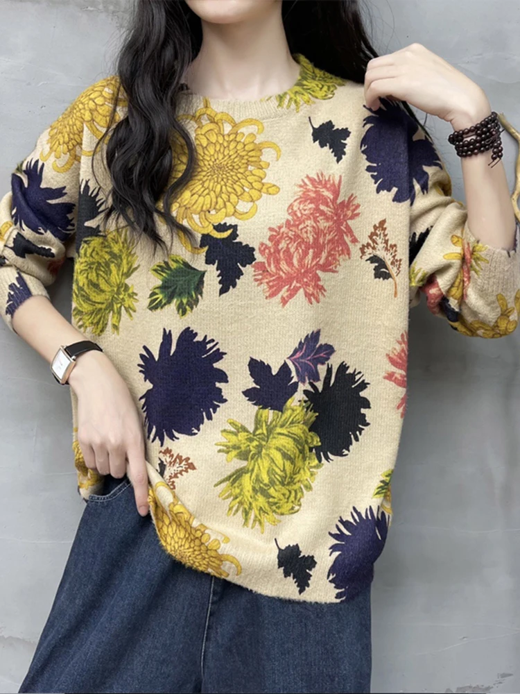 Max LuLu 2021 Autumn New Fashion Ladies Elegant Vintage Knitwear Korean Design Pullover Sweaters Female Casual Printed Jumpers