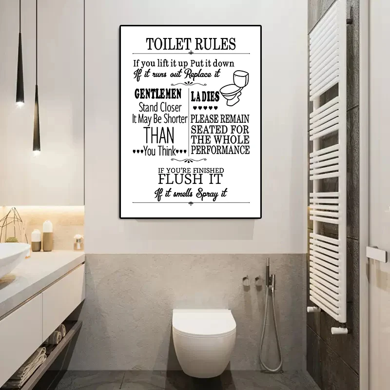 Modern Bathroom Toilet Rules Canvas Art Print Poster Home Kitchen Canvas Painting Poster Wall Art Humour Room Decoration