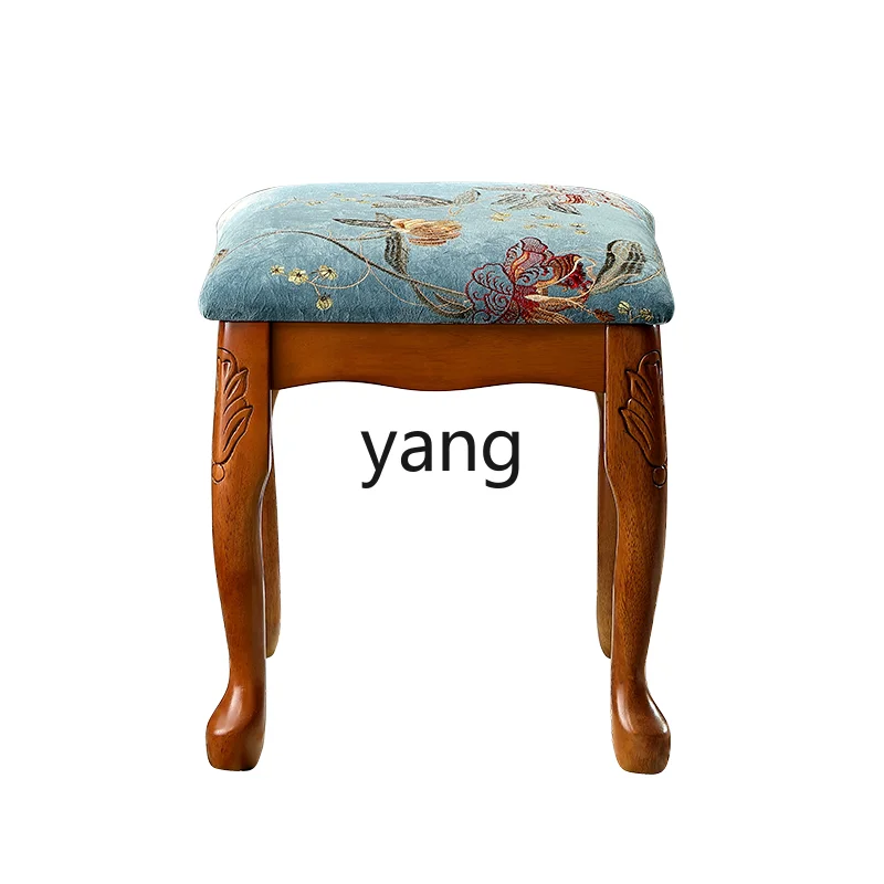 

xyy dressing stool full solid wood bedroom dressing table fabric soft bag small square stool retro stool