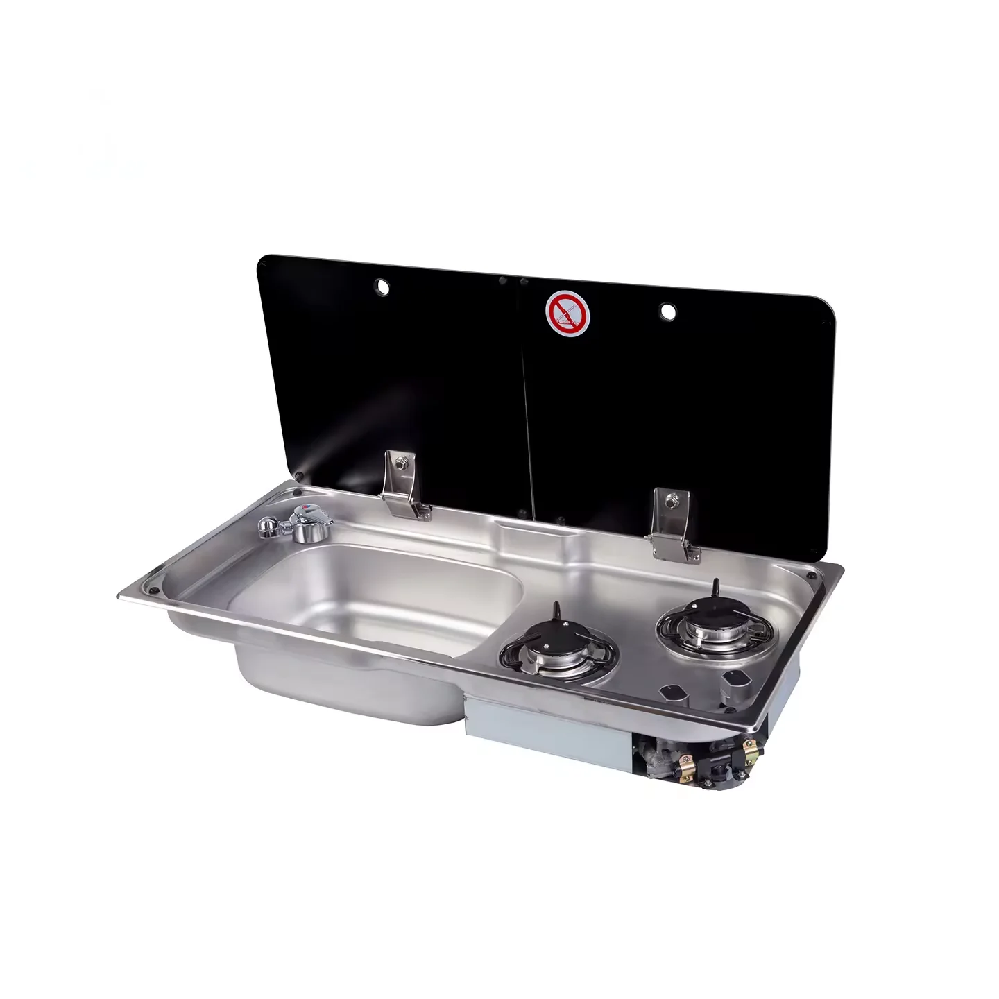 New Stainless Steel 2 Burner Gas Stove And Sink Combo With Tempered Glass Lid For RV Caravan Yacht