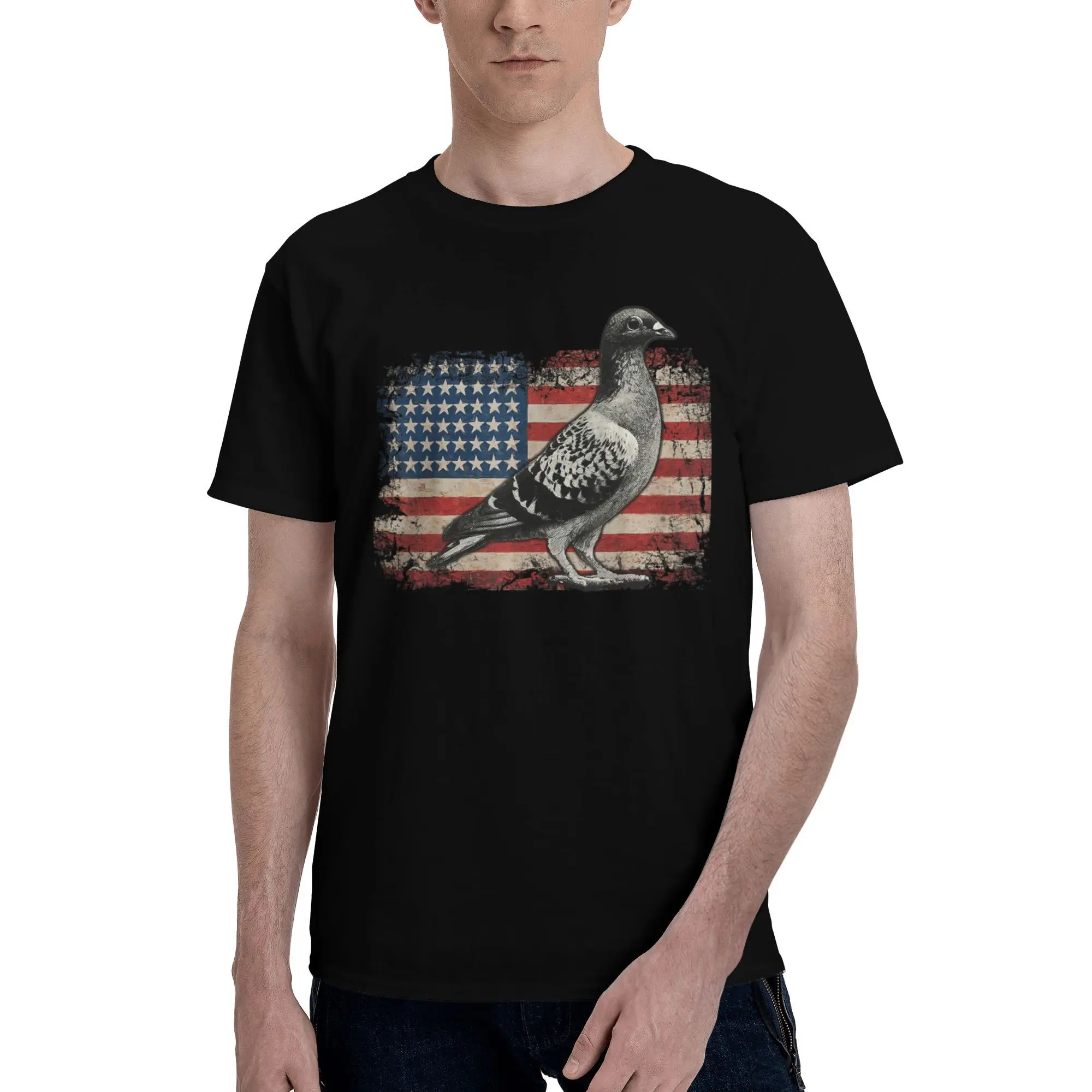 

Pigeon Bird 4th of July USA Patriotic pigeon USA flag T Shirts Men's Cotton Leisure T-Shirt Tees Short Sleeve Clothing Graphic