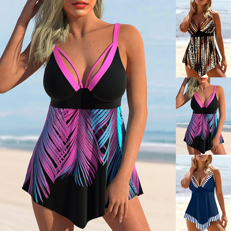 

2023 Women's Printed Beach Swimwear Off Shoulder Sexy Bikini Swimwear Summer Tankini Swimwear Tankiny Two Piece Beach Suit