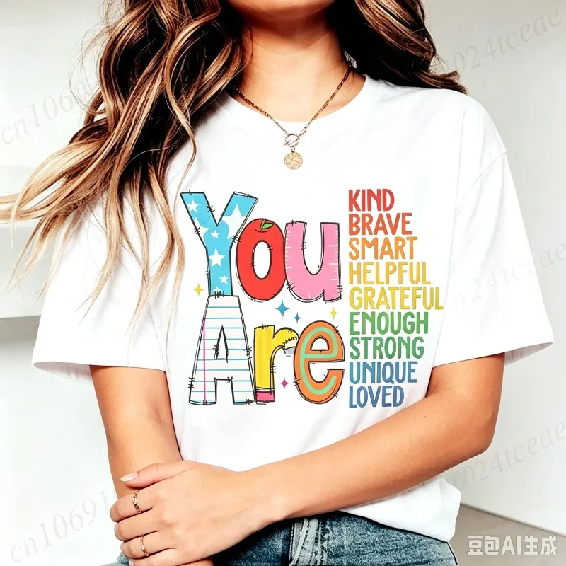 Women Inspirational Graphic T-Shirt You Are Kind Brave Smart Print Casual Loose Fit Tee Soft Modal Positive Daily Gift Top