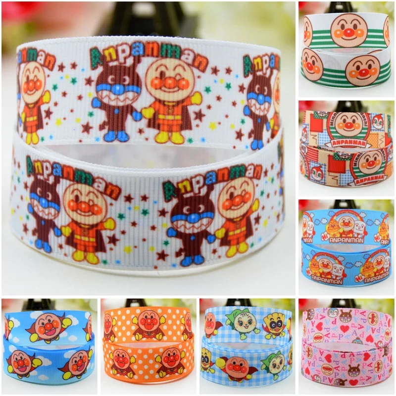 22mm 25mm 38mm 75mm Ruban satin Anpanman Cartoon Character printed Grosgrain Ribbon Hair Accessories party decoration 10 Yards