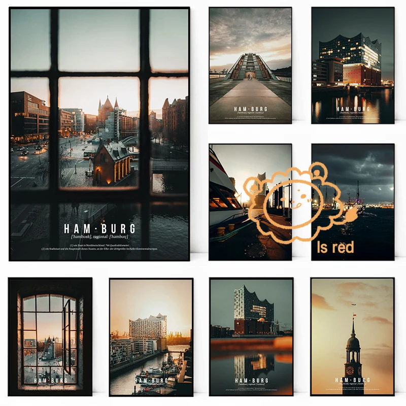Hamburg Poster Ausblick Speicherstadt Views Hamburg St Michael Church Canvas printing Home Living Room wall decoration painting