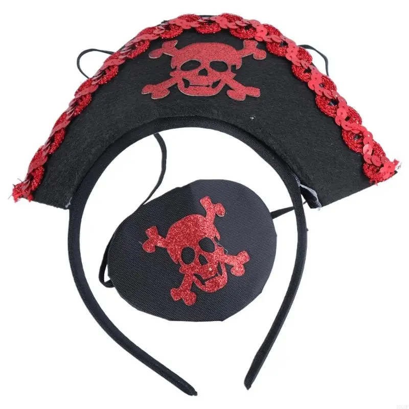 HX6F Stylish Glitter Pirate Eyepatch Skull Headpiece Proms Birthday Hairbands Fun Headwear Halloween Maid Hair Headwear