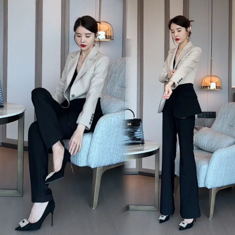 2023 New Netizen Fashion Women's Temperament Small Fragrance Contrast Color Suit Coat And Western Style Slim Pants Elegant