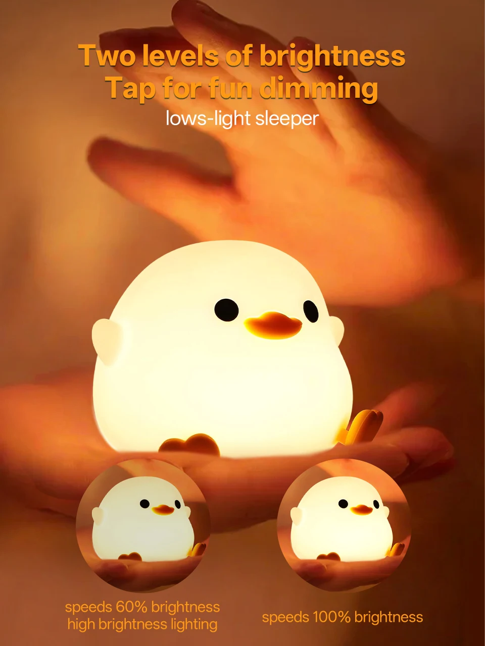 KFV Cute Pear Night Light 7-Color Dimmable Touch-Controlled Night Light Silicone Stress Reducing Pat Duck Lamp USB Rechargeable