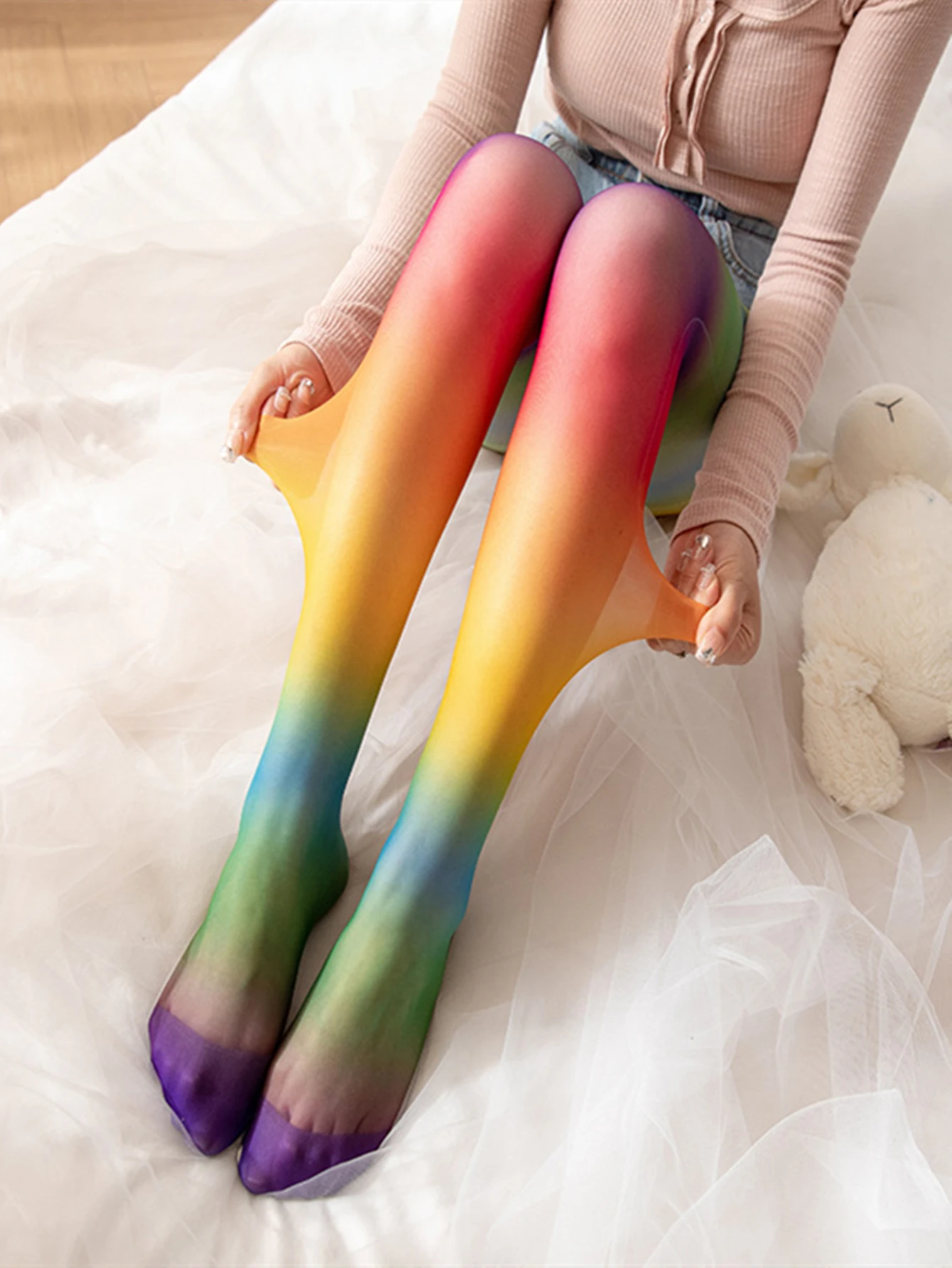 Tights Women Stockings Pantyhose Rainbow Socks Thin Personalized Stripes Colorful Spring Autumn Gradient Pantyhose Party Gift