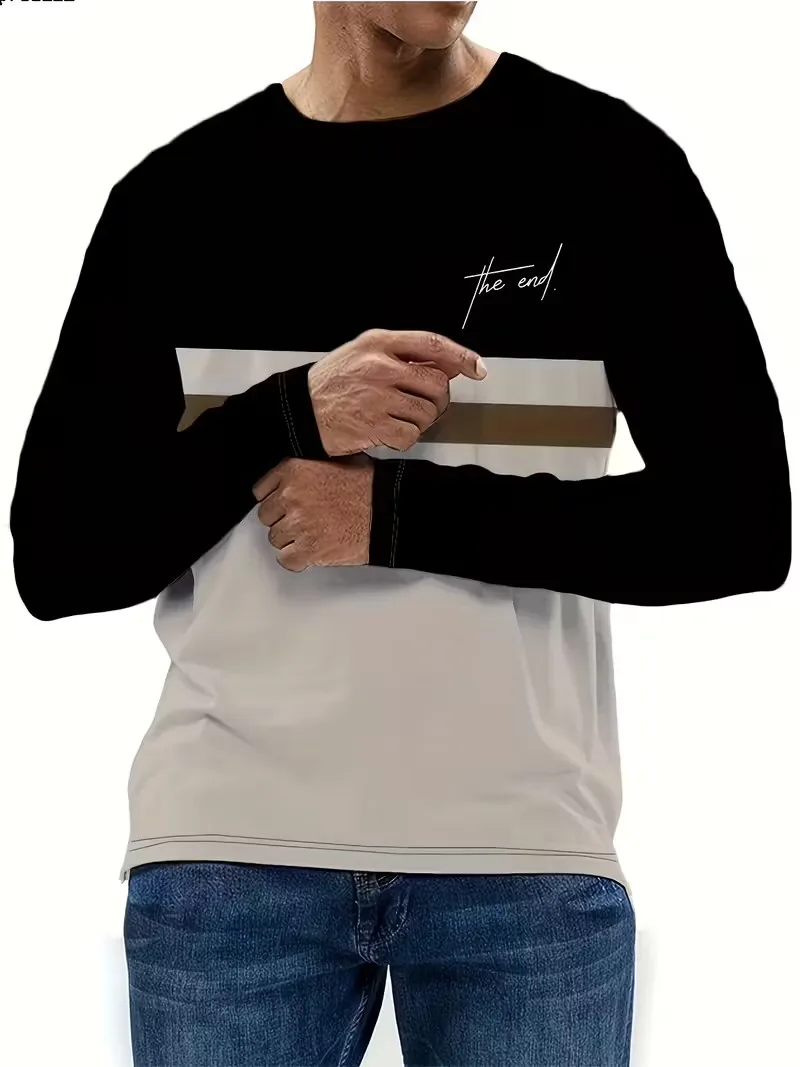 2025 Simple Men's Stripe T-shirt Autumn Outdoor Casual Men's Long Sleeve Top Oversized RCrew Neck Long-sleeved T Shirt For Men